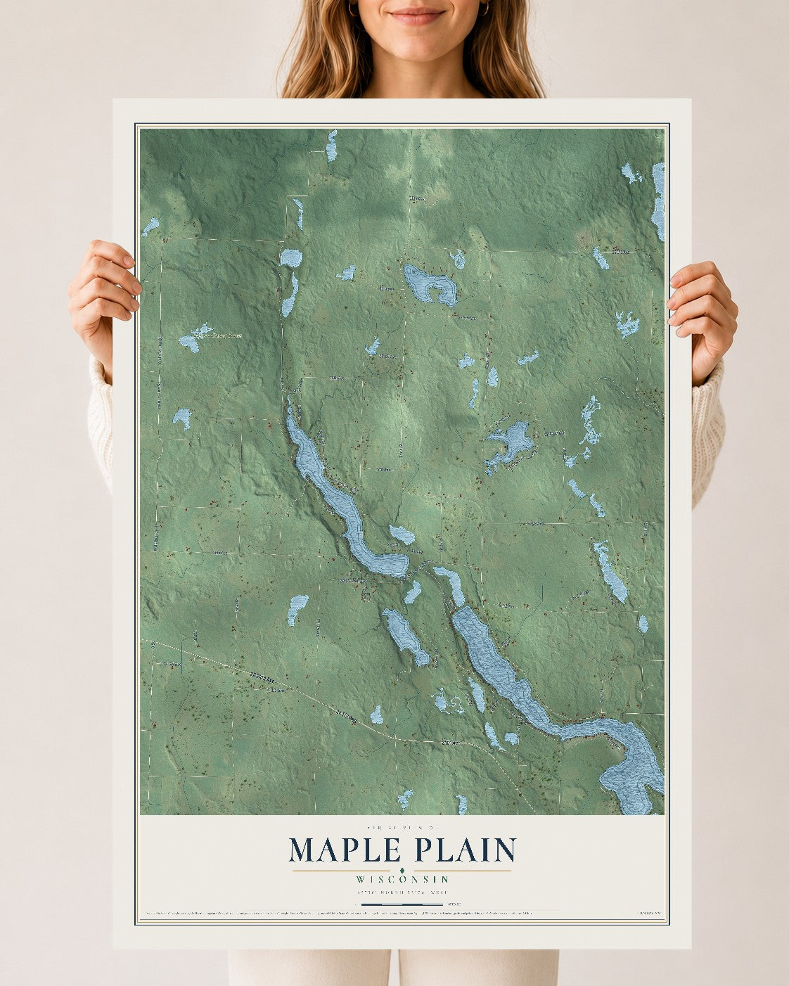 Map of Maple Plain, Wisconsin, 24 x 36 inch unframed archival matte print