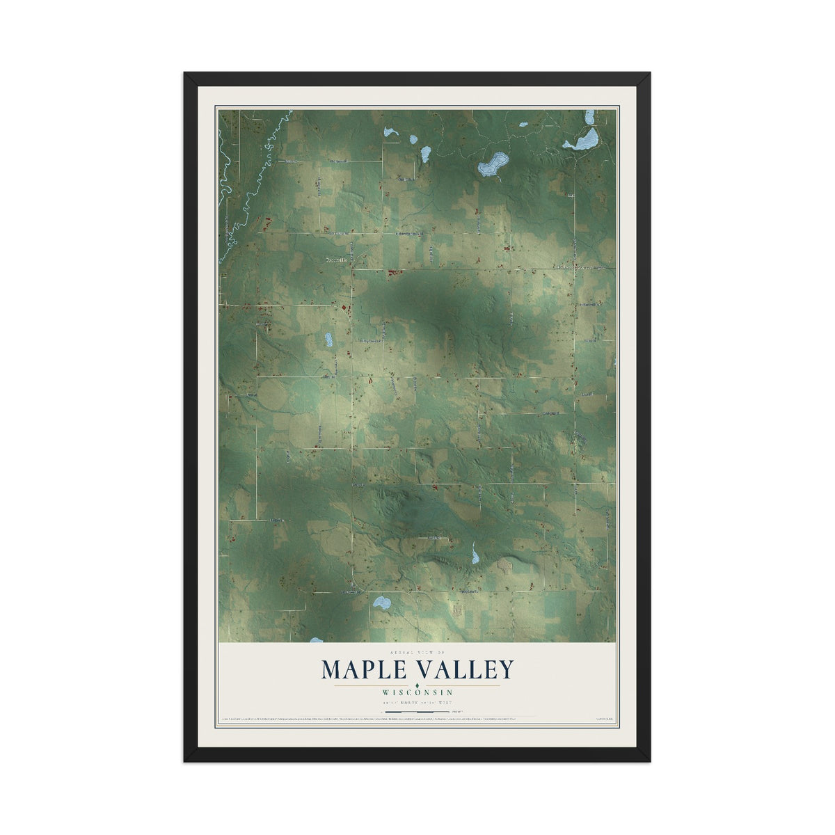 Map of Maple Valley, Wisconsin, 12 x 18 inch print in a black wood frame