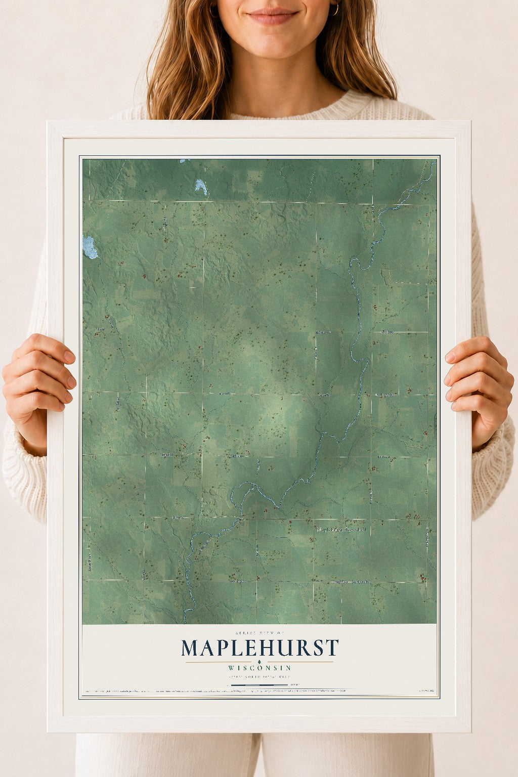 Map of Maplehurst, Wisconsin, 18 x 24 inch print in a white wood frame