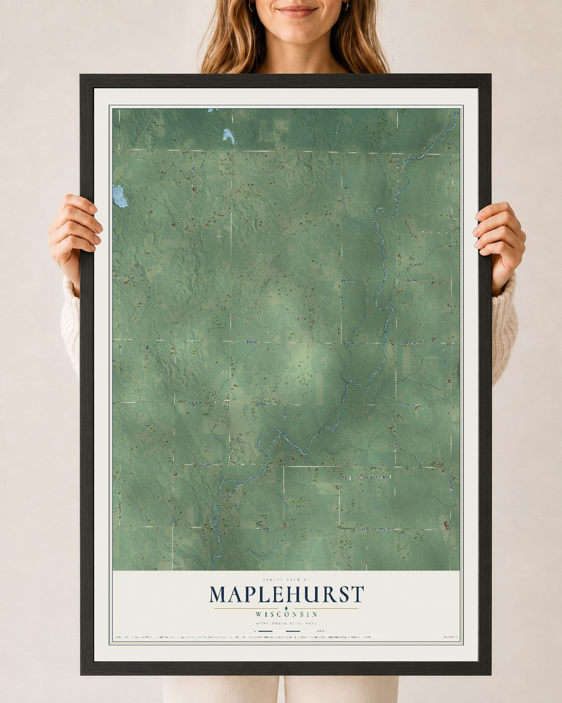 Map of Maplehurst, Wisconsin, 24 x 36 inch print in a black wood frame