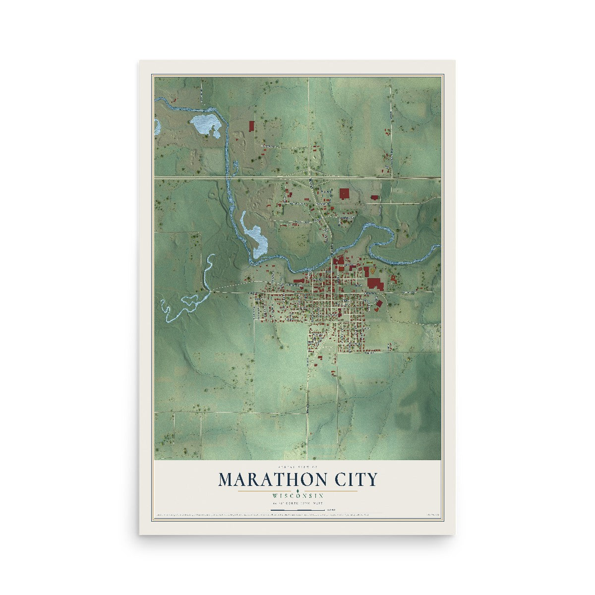 Map of Marathon City, Wisconsin, 12 x 18 inch unframed archival matte print