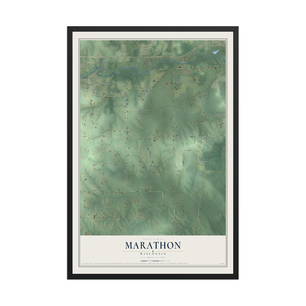 Map of Marathon, Wisconsin, 12 x 18 inch print in a black wood frame