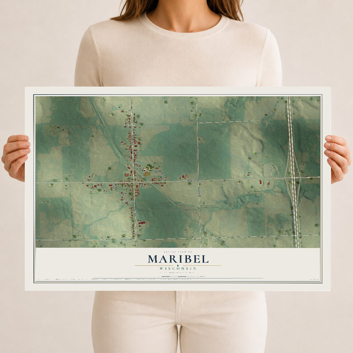 Map of Maribel, Wisconsin, 12 x 18 inch unframed archival matte print