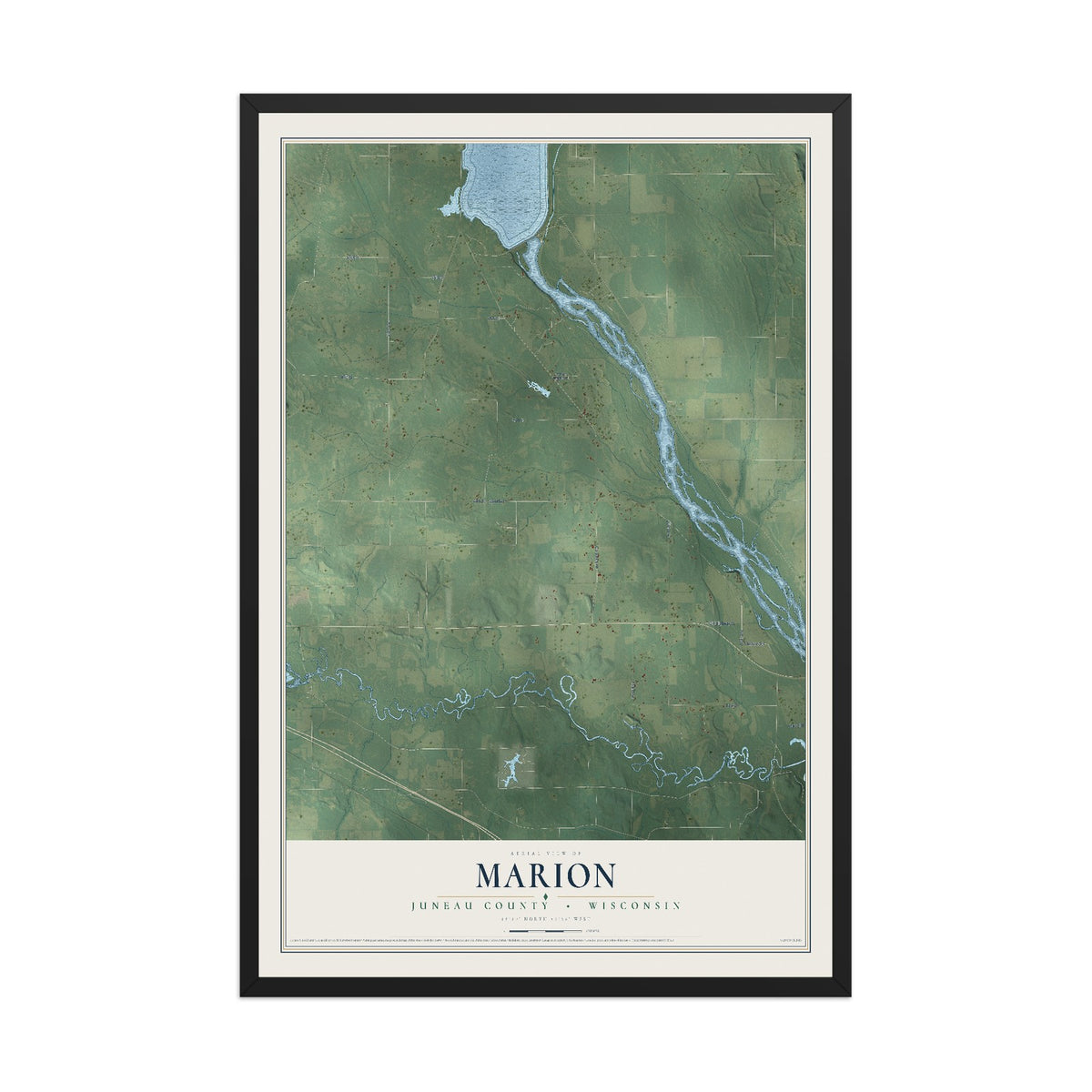 Map of Marion, Juneau County, Wisconsin, 12 x 18 inch print in a black wood frame