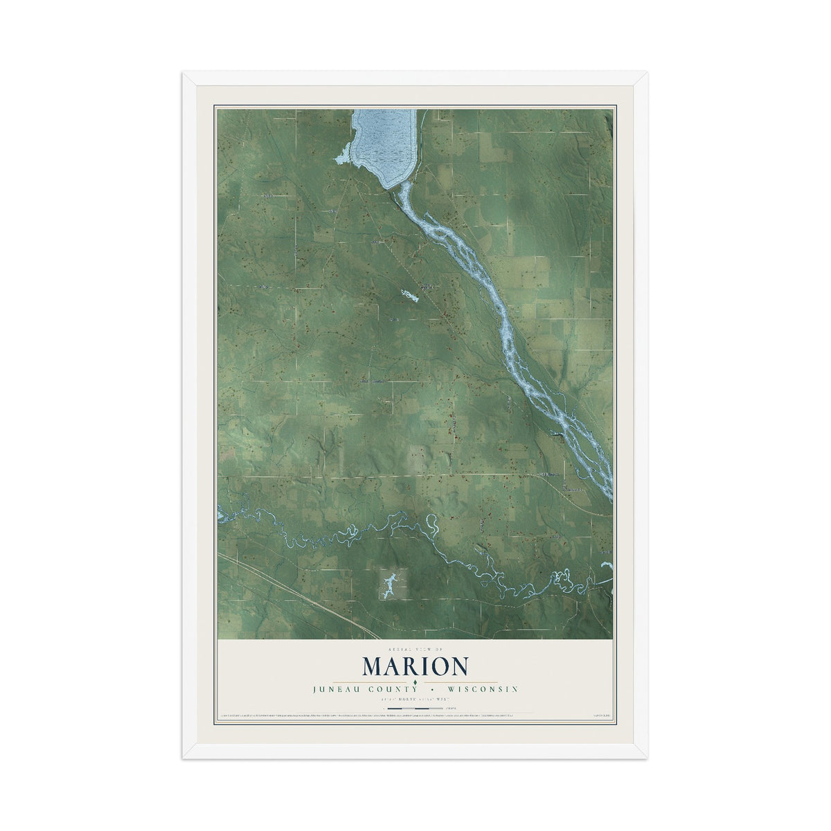 Map of Marion, Juneau County, Wisconsin, 12 x 18 inch print in a white wood frame