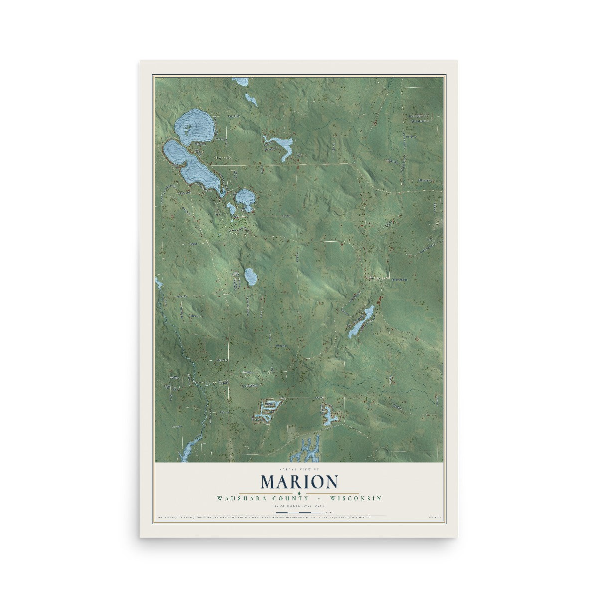 Map of Marion, Waushara County, Wisconsin, 12 x 18 inch unframed archival matte print