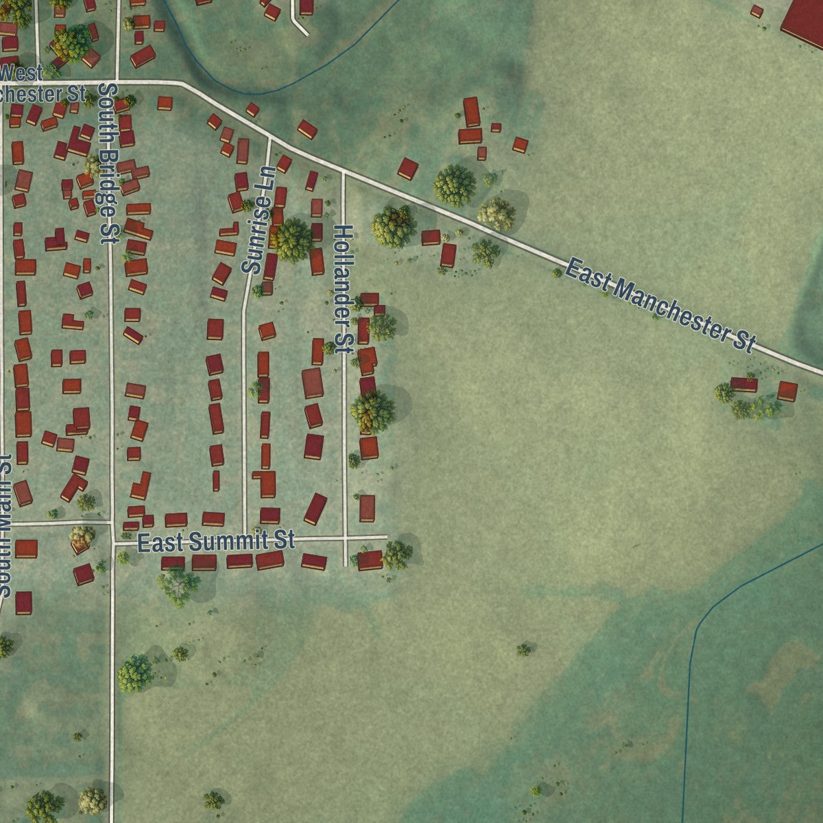 Second close-up of the map of Markesan, Wisconsin print showing more streets and buildings
