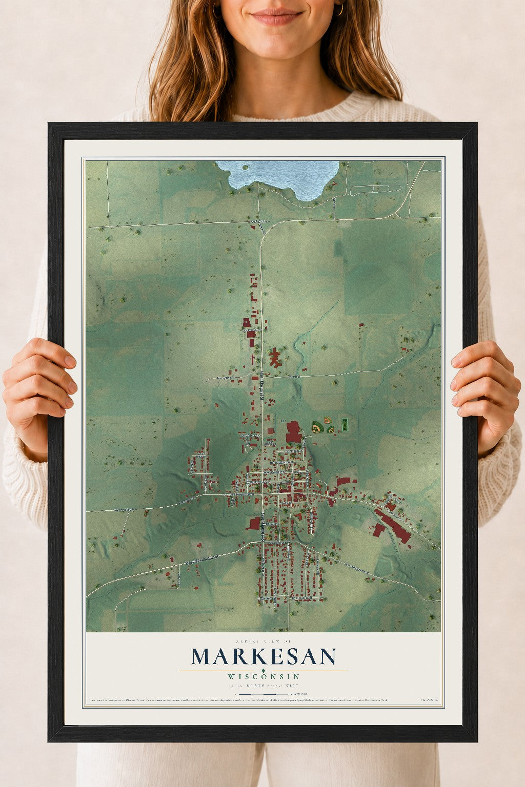 Map of Markesan, Wisconsin, 18 x 24 inch print in a black wood frame
