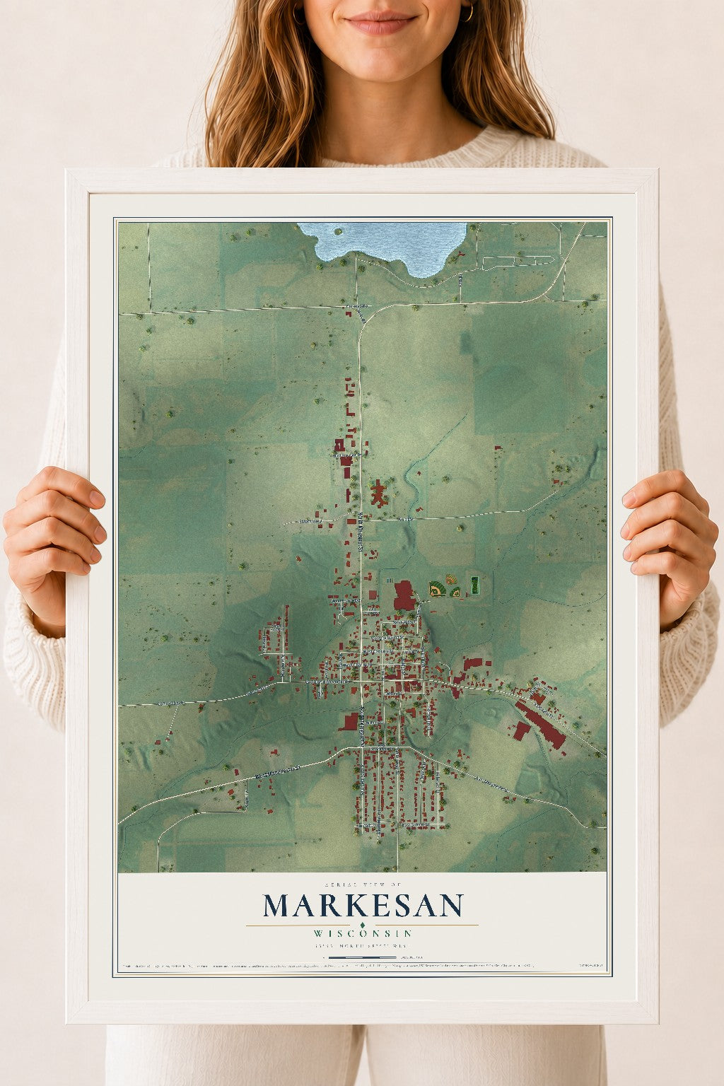 Map of Markesan, Wisconsin, 18 x 24 inch print in a white wood frame