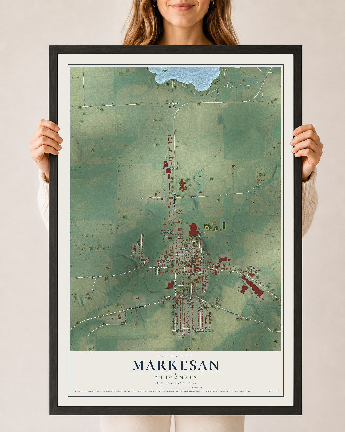 Map of Markesan, Wisconsin, 24 x 36 inch print in a black wood frame