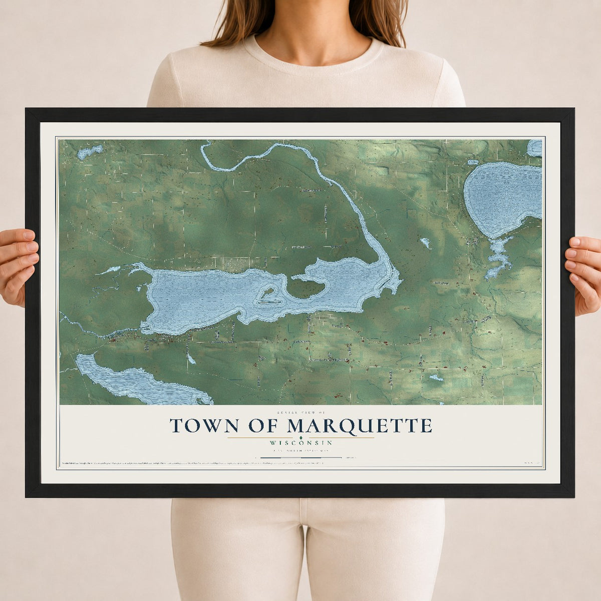 Map of the Town of Marquette, Wisconsin, 18 x 24 inch print in a black wood frame