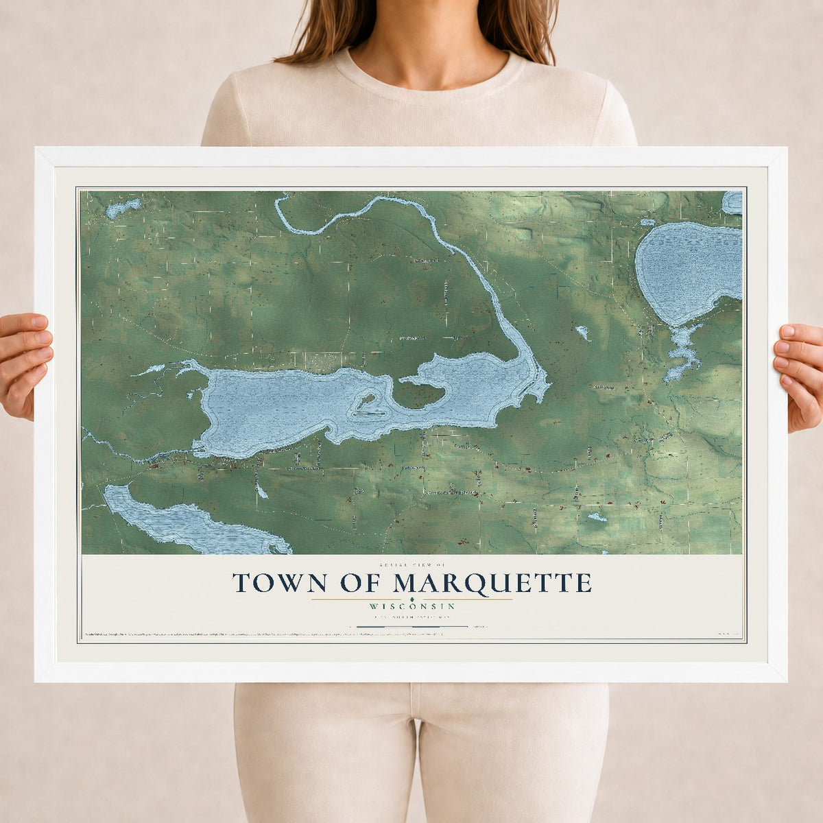 Map of the Town of Marquette, Wisconsin, 18 x 24 inch print in a white wood frame