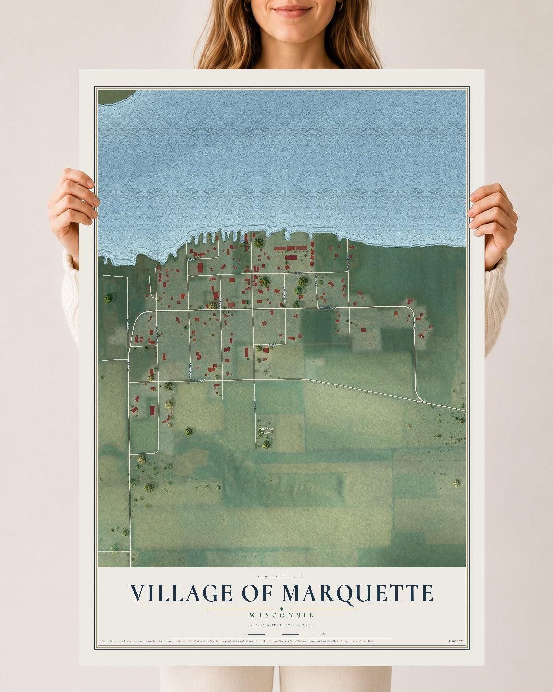 Map of Marquette, Wisconsin, 24 x 36 inch unframed archival matte print