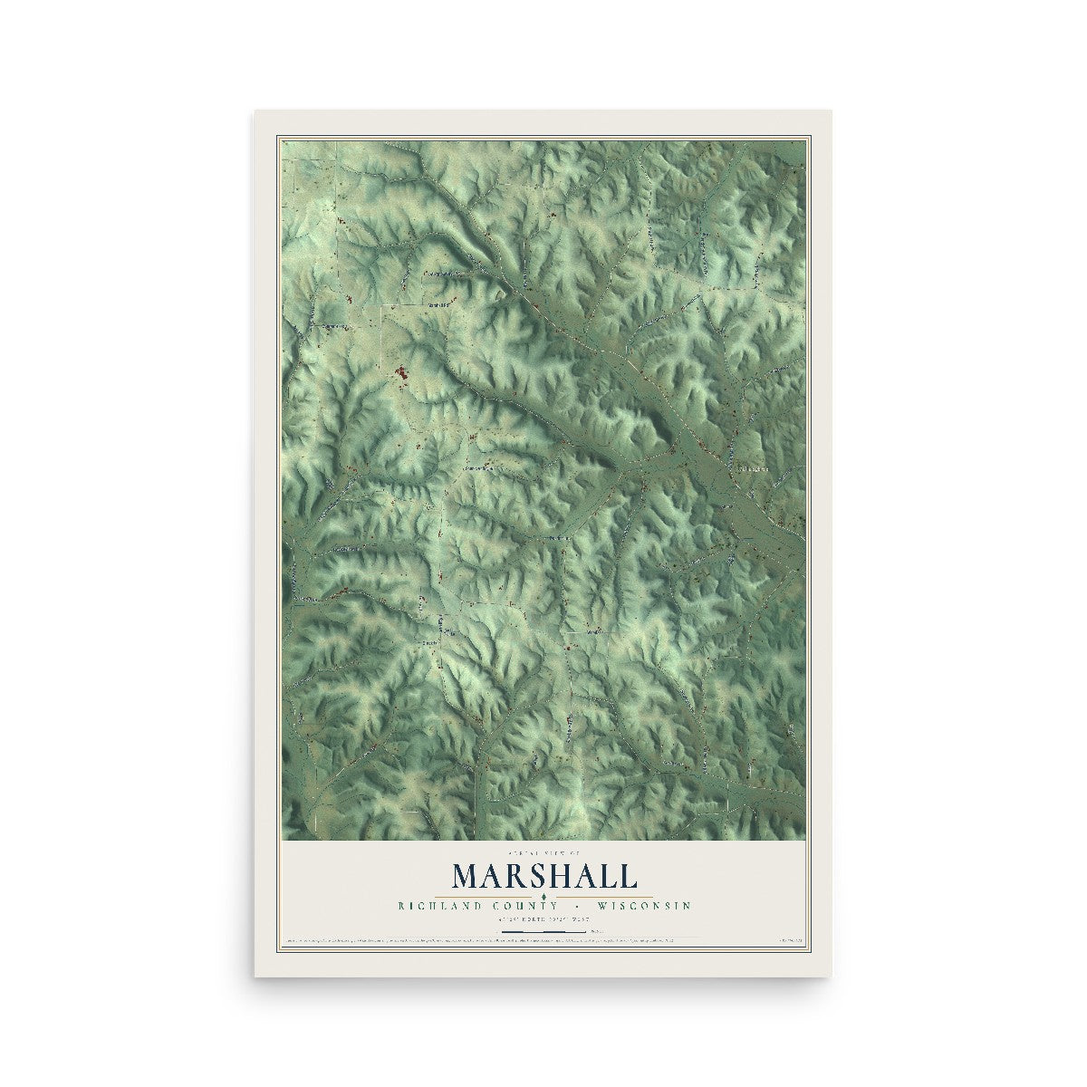Map of Marshall, Richland County, Wisconsin, 12 x 18 inch unframed archival matte print