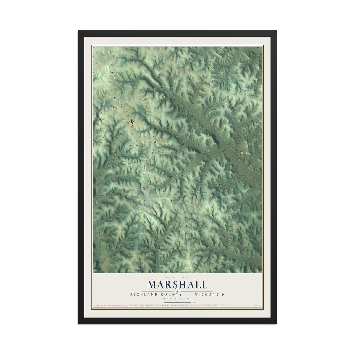 Map of Marshall, Richland County, Wisconsin, 12 x 18 inch print in a black wood frame