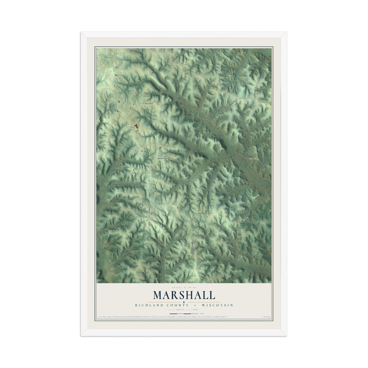 Map of Marshall, Richland County, Wisconsin, 12 x 18 inch print in a white wood frame