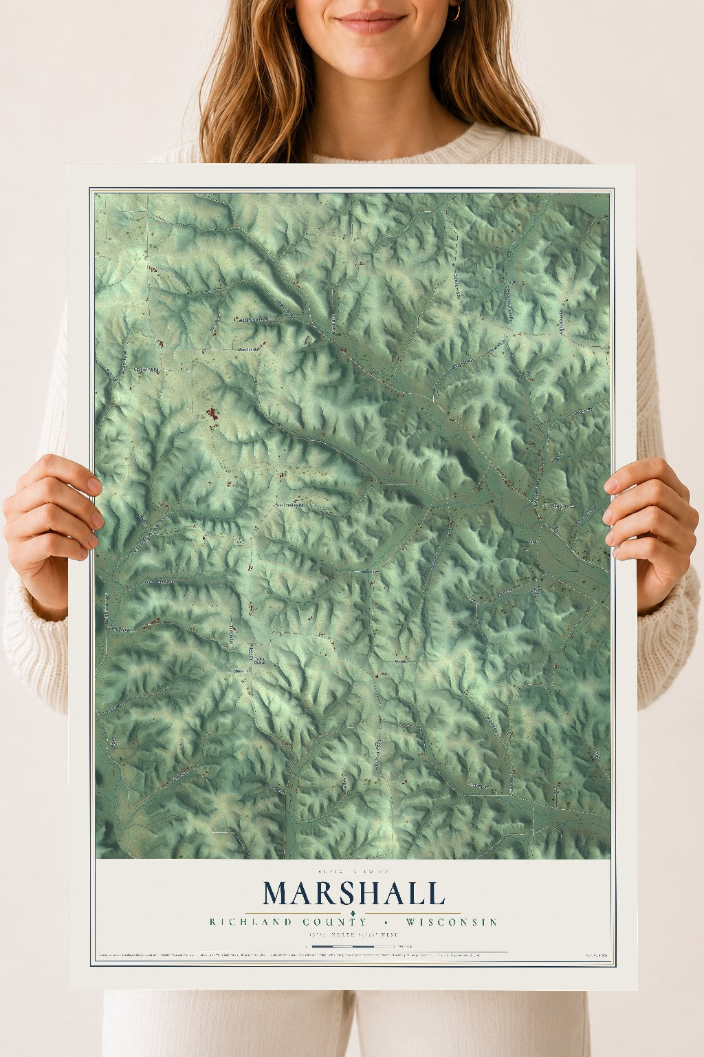 Map of Marshall, Richland County, Wisconsin, 18 x 24 inch unframed archival matte print