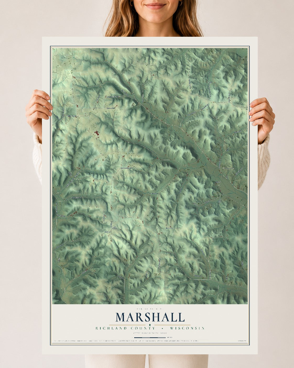 Map of Marshall, Richland County, Wisconsin, 24 x 36 inch unframed archival matte print
