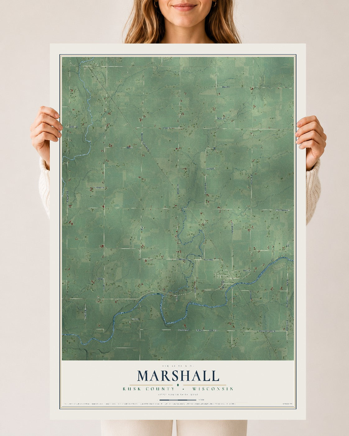 Map of Marshall, Rusk County, Wisconsin, 24 x 36 inch unframed archival matte print