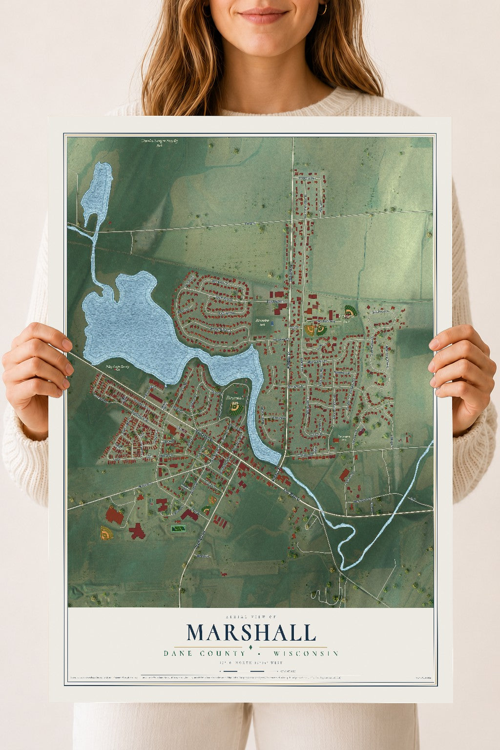 Map of Marshall, Dane County, Wisconsin, 18 x 24 inch unframed archival matte print