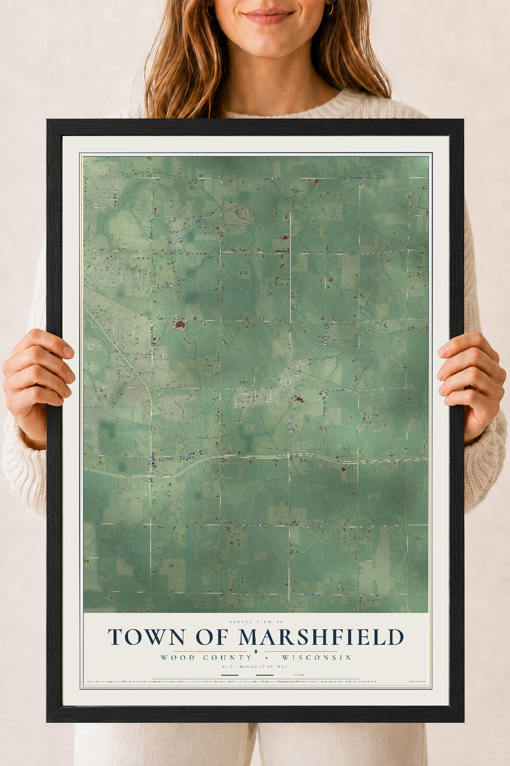 Map of the Town of Marshfield, Wood County, Wisconsin, 18 x 24 inch print in a black wood frame