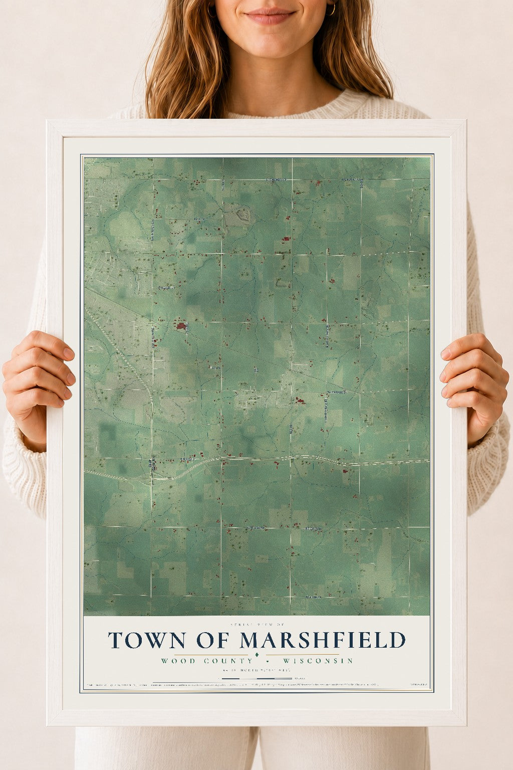 Map of the Town of Marshfield, Wood County, Wisconsin, 18 x 24 inch print in a white wood frame