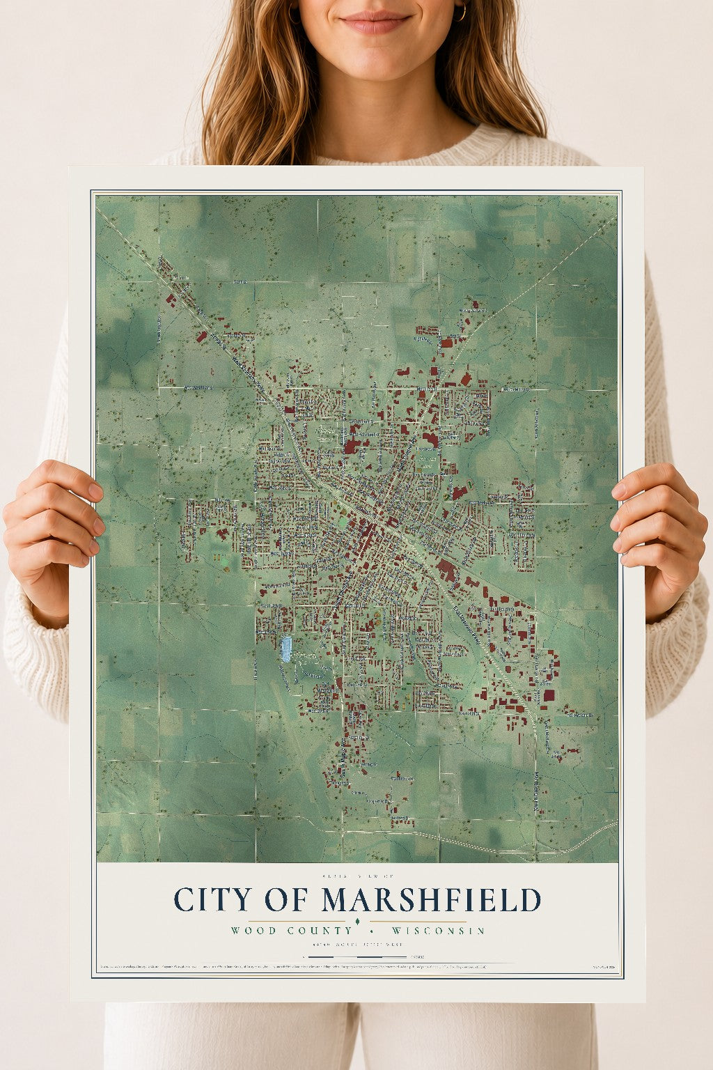 Map of Marshfield, Wisconsin, 18 x 24 inch unframed archival matte print