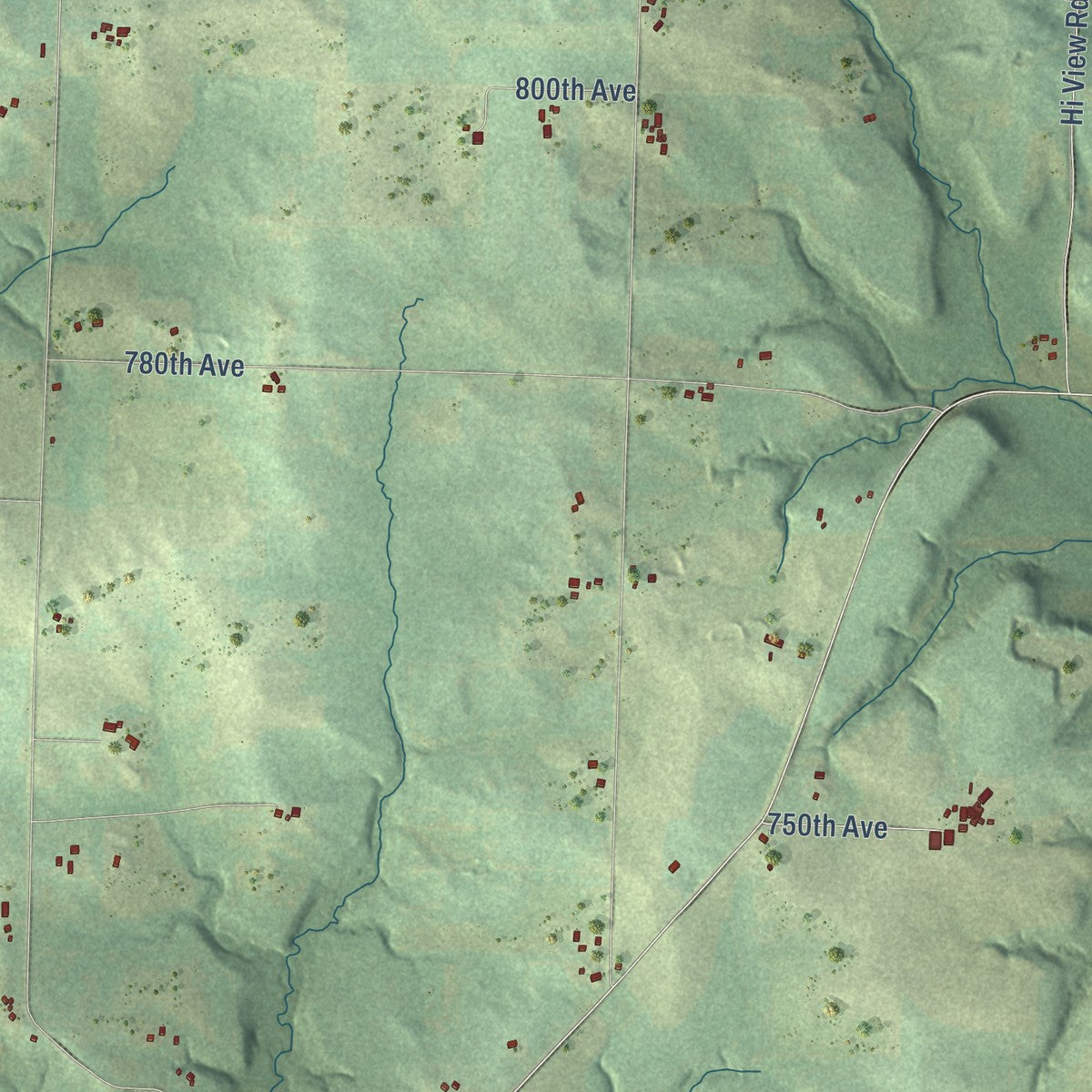 Close-up of the map of Martell, Wisconsin print showing street and building detail