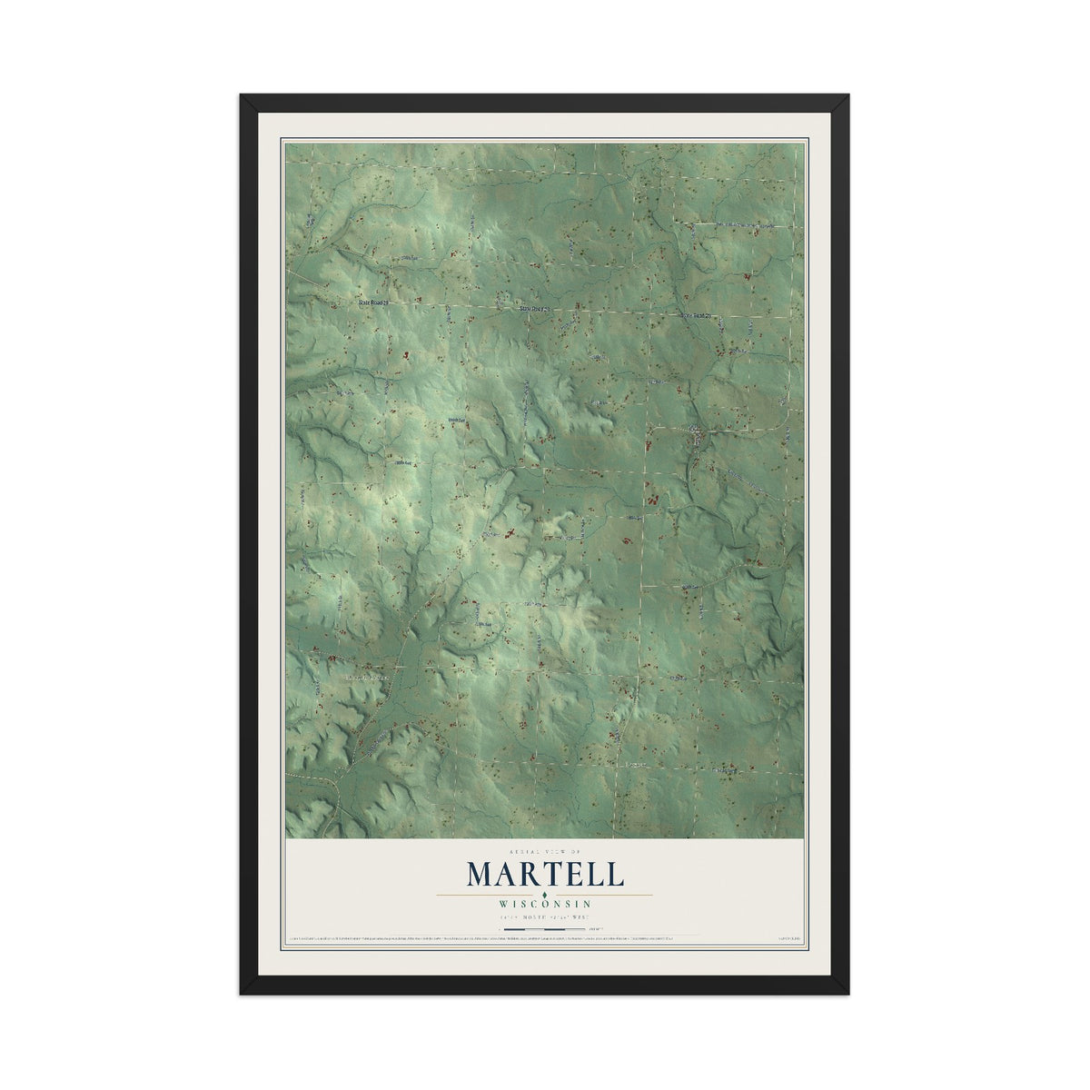 Map of Martell, Wisconsin, 12 x 18 inch print in a black wood frame