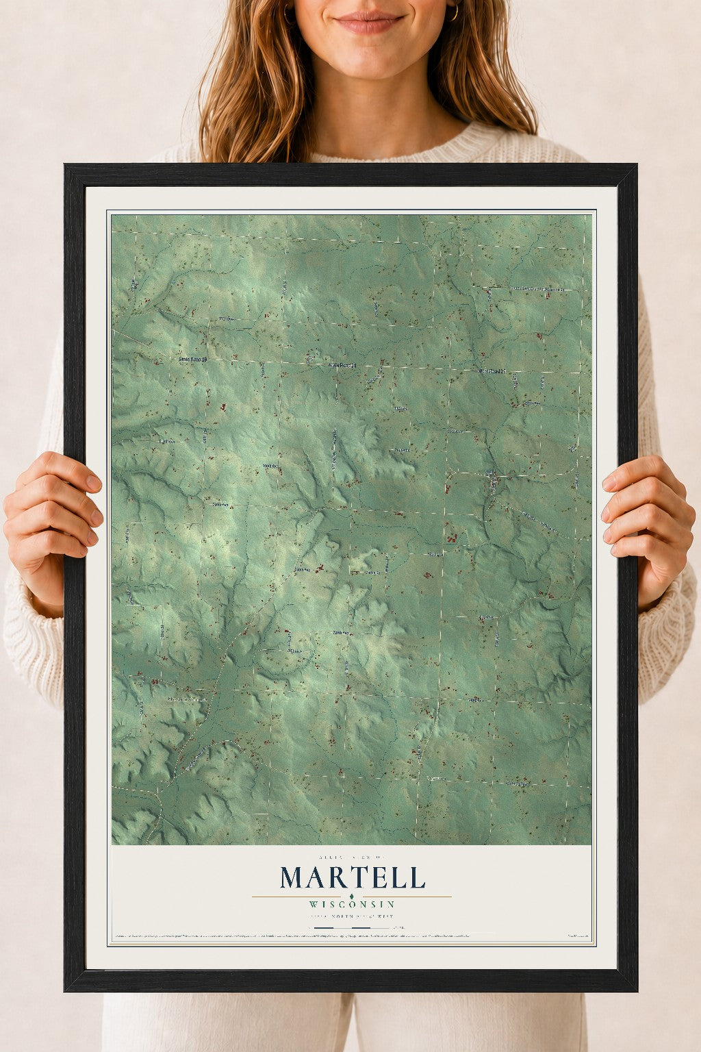 Map of Martell, Wisconsin, 18 x 24 inch print in a black wood frame