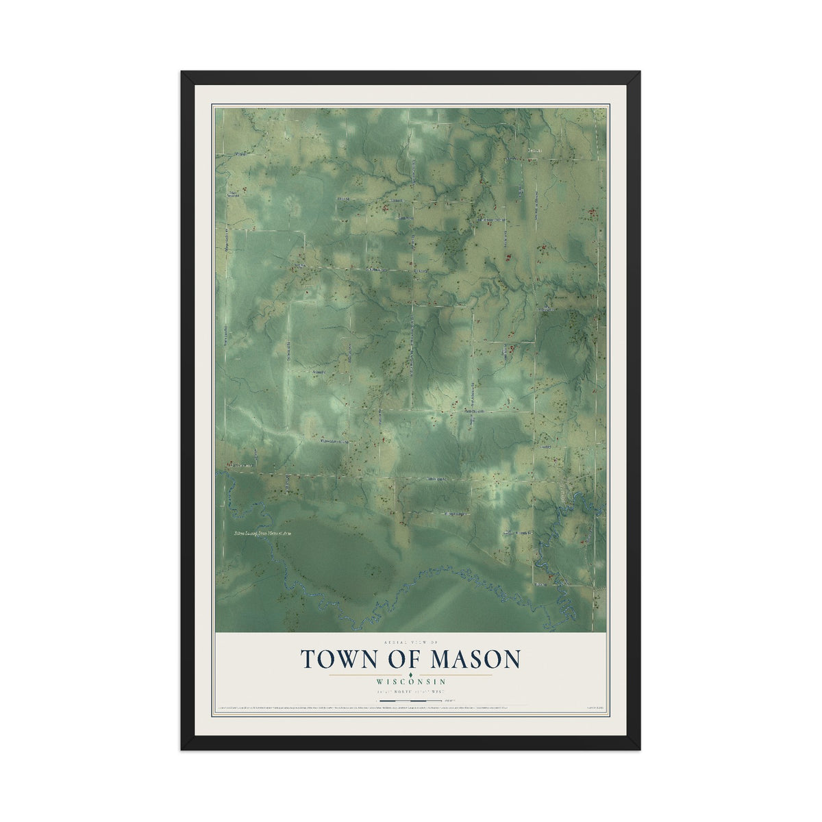 Map of the Town of Mason, Wisconsin, 12 x 18 inch print in a black wood frame