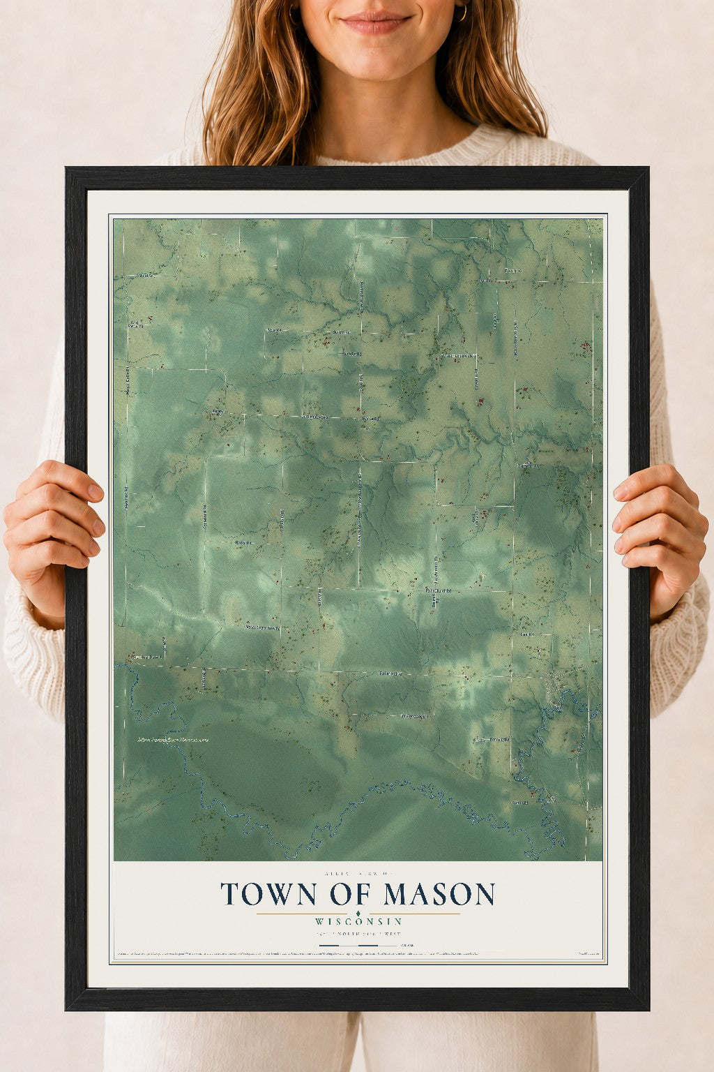 Map of the Town of Mason, Wisconsin, 18 x 24 inch print in a black wood frame