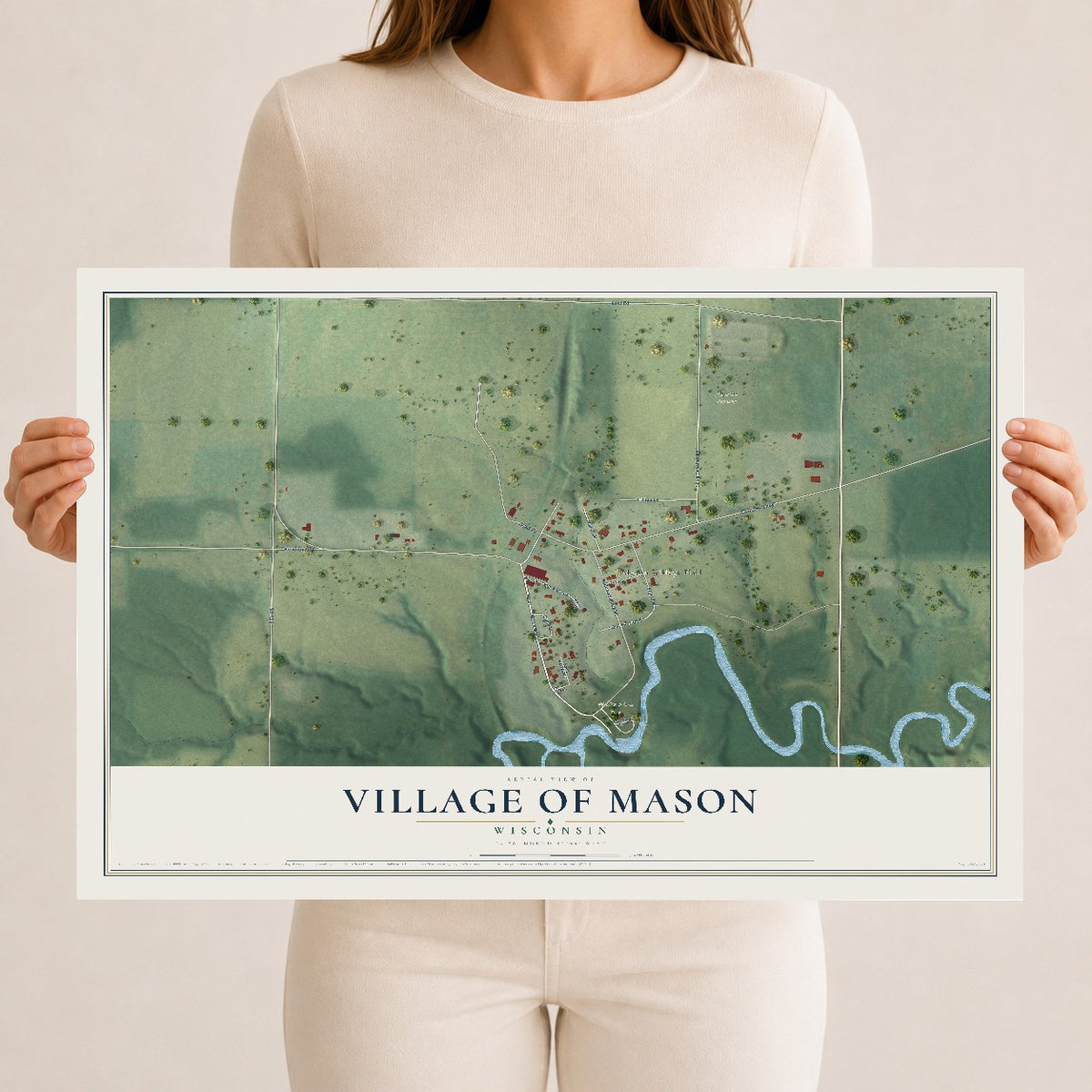 Map of Mason, Wisconsin, 12 x 18 inch unframed archival matte print