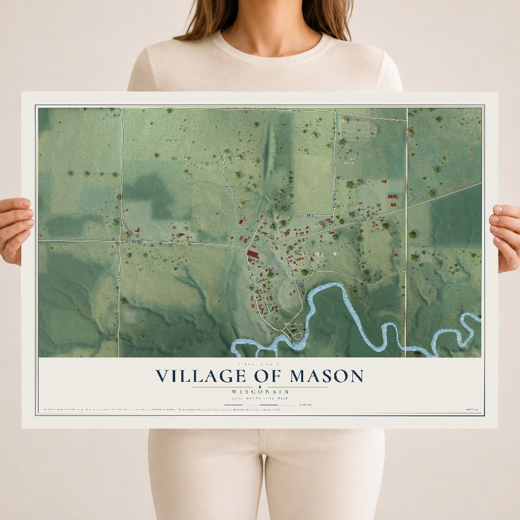 Map of Mason, Wisconsin, 18 x 24 inch unframed archival matte print