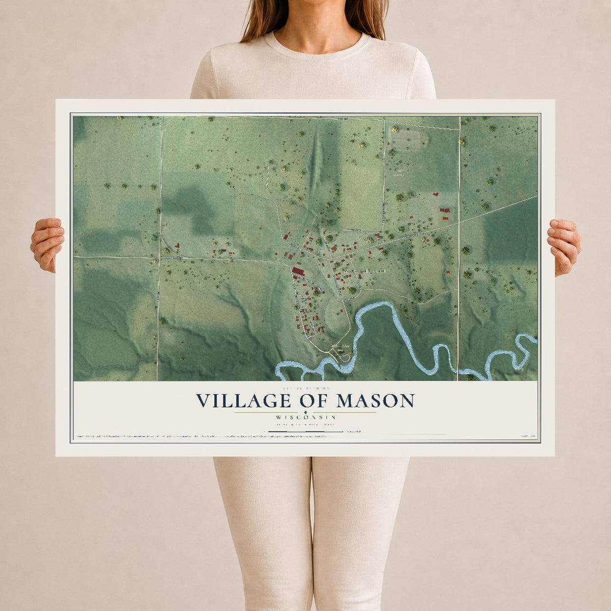 Map of Mason, Wisconsin, 24 x 36 inch unframed archival matte print