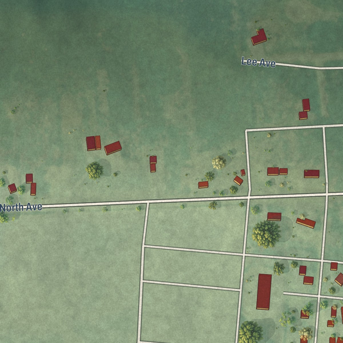 Second close-up of the map of Mattoon, Wisconsin print showing more streets and buildings