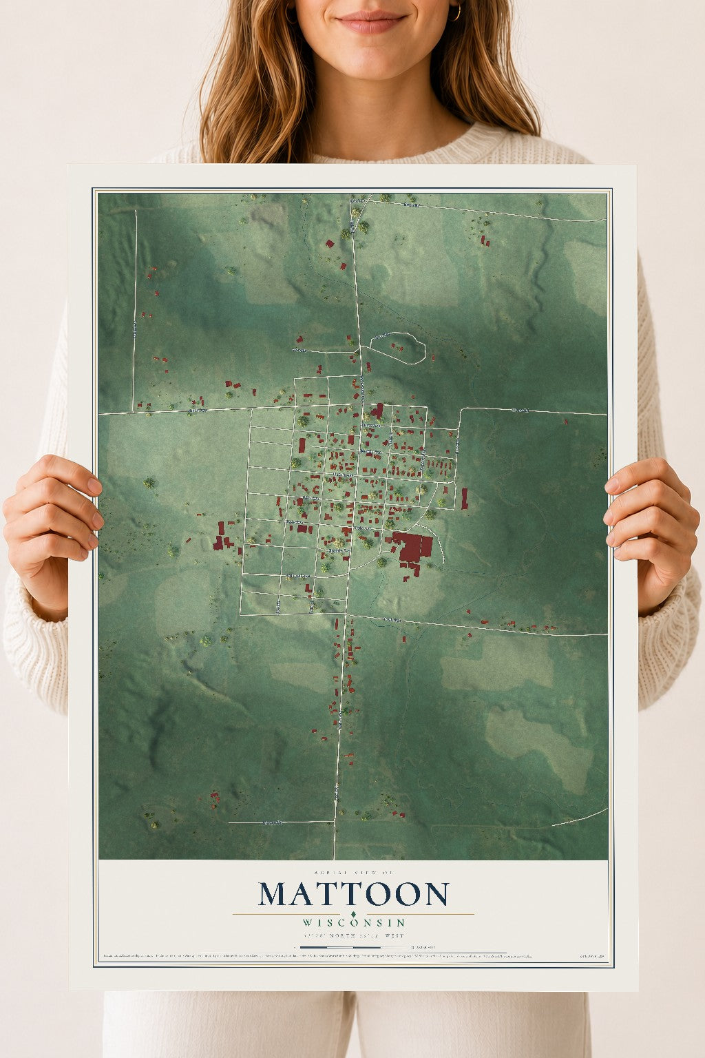 Map of Mattoon, Wisconsin, 18 x 24 inch unframed archival matte print