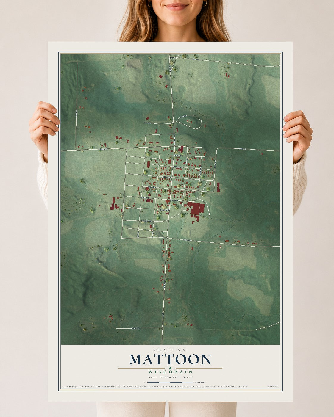 Map of Mattoon, Wisconsin, 24 x 36 inch unframed archival matte print