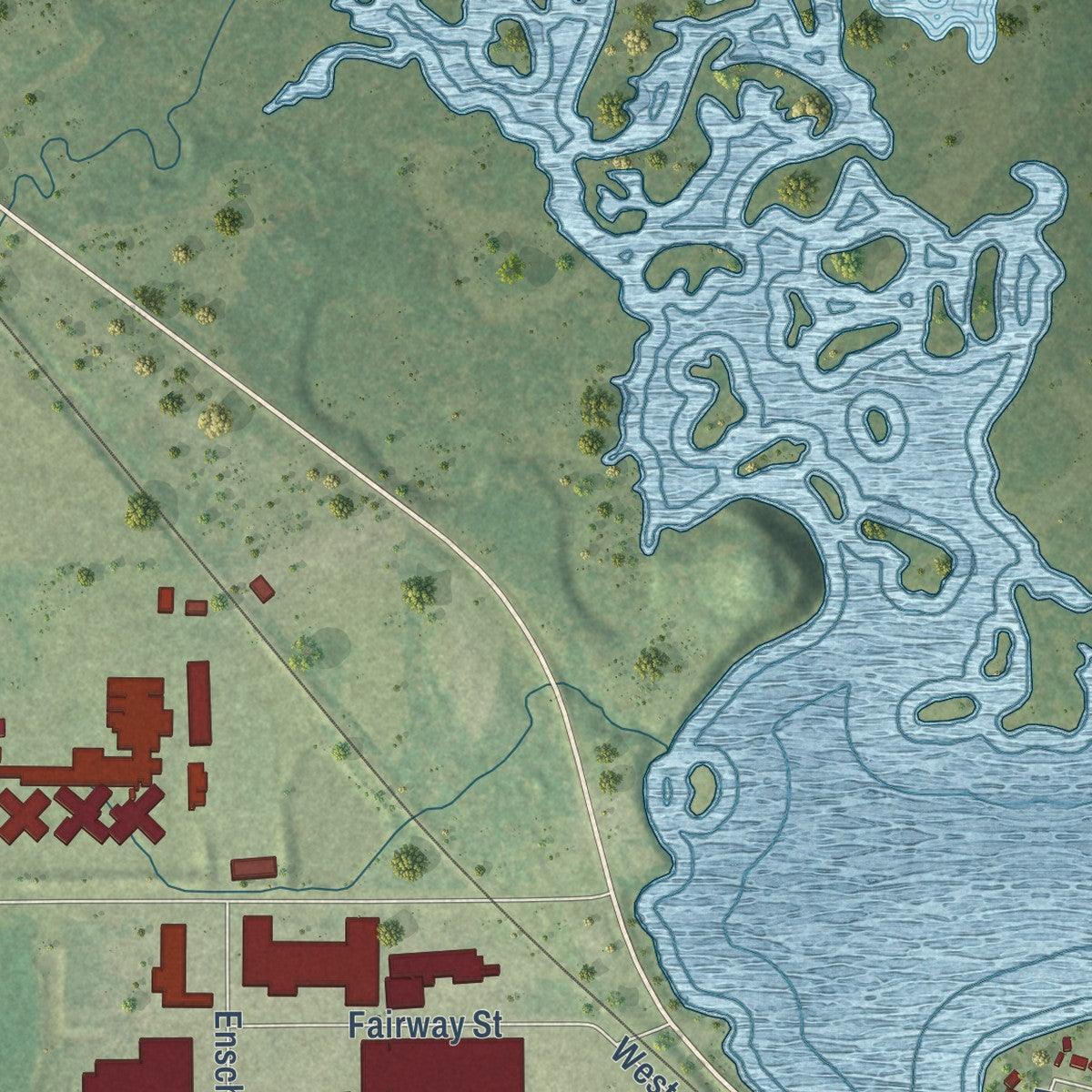 Second close-up of the map of Mauston, Wisconsin print showing more streets and buildings