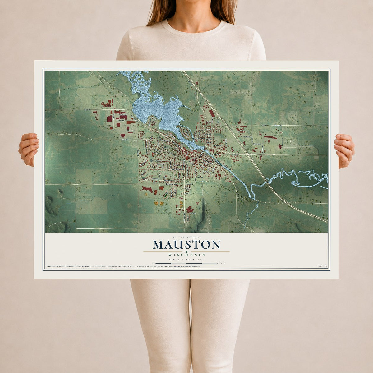 Map of Mauston, Wisconsin, 24 x 36 inch unframed archival matte print