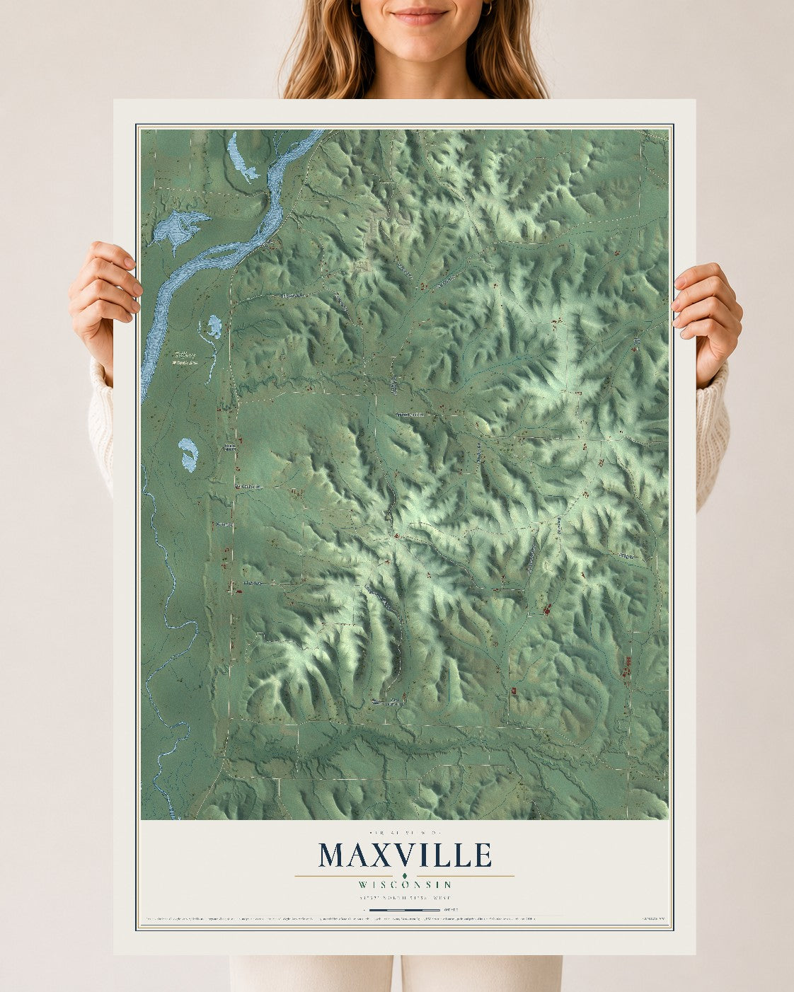 Map of Maxville, Wisconsin, 24 x 36 inch unframed archival matte print