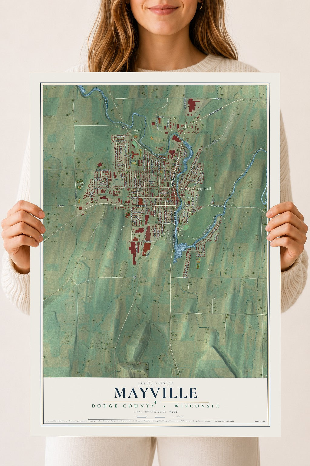 Map of Mayville, Dodge County, Wisconsin, 18 x 24 inch unframed archival matte print