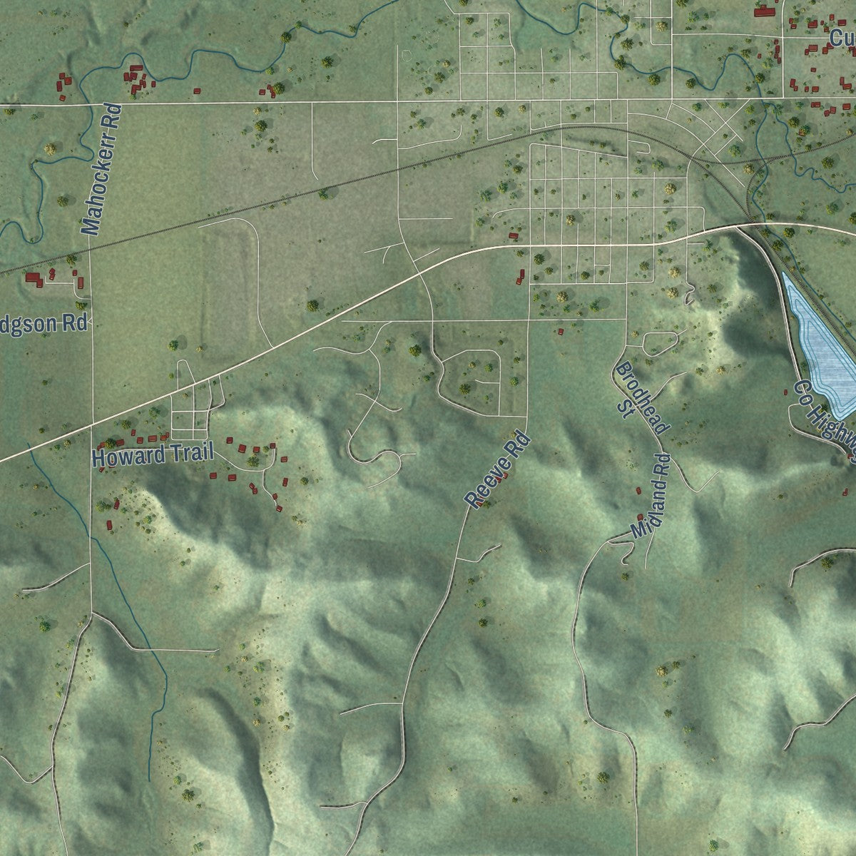 Second close-up of the map of the Town of Mazomanie, Wisconsin print showing more streets and buildings