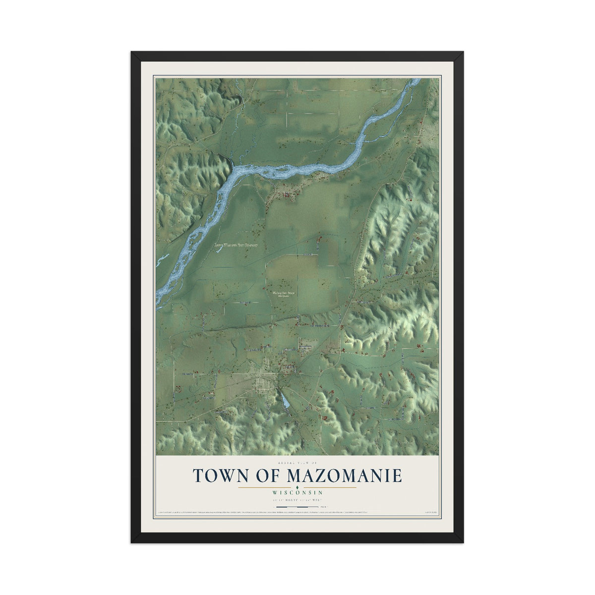 Map of the Town of Mazomanie, Wisconsin, 12 x 18 inch print in a black wood frame