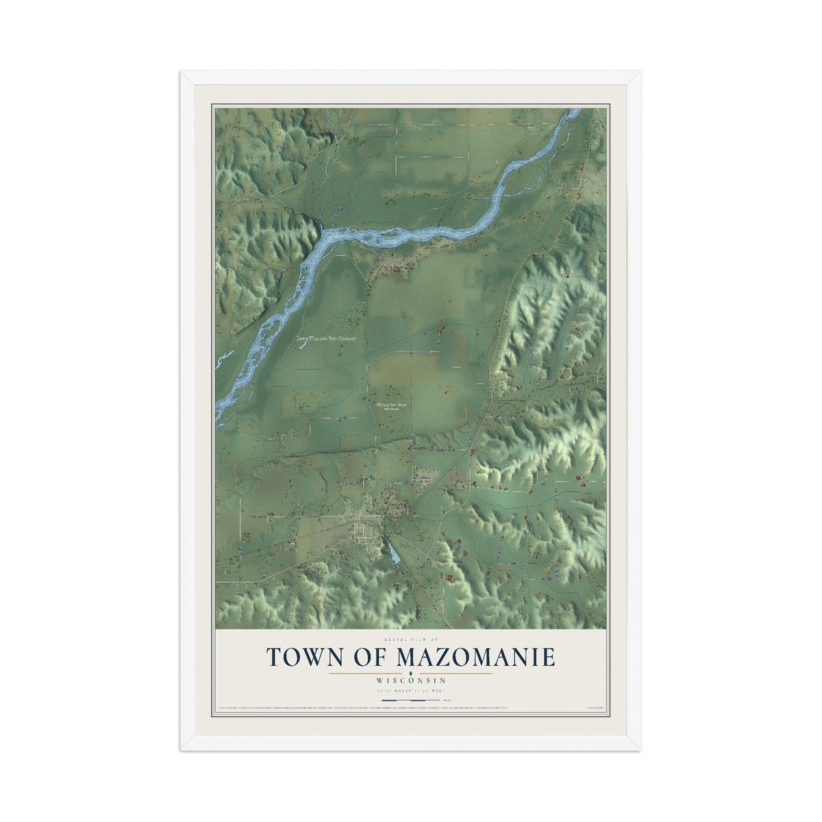 Map of the Town of Mazomanie, Wisconsin, 12 x 18 inch print in a white wood frame