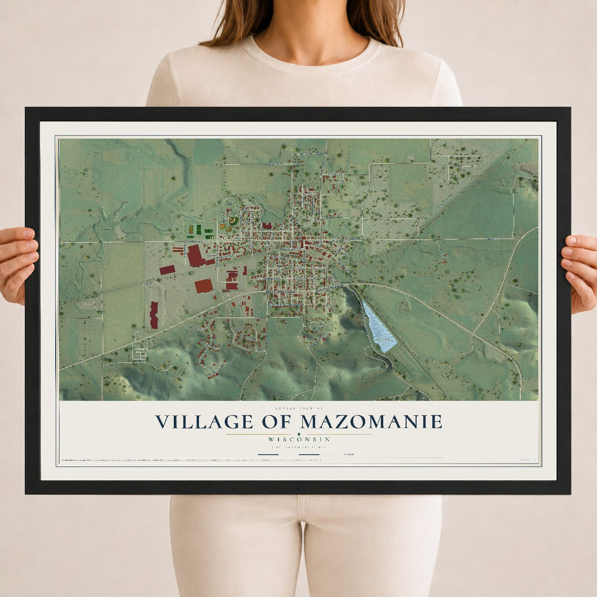 Map of Mazomanie, Wisconsin, 18 x 24 inch print in a black wood frame