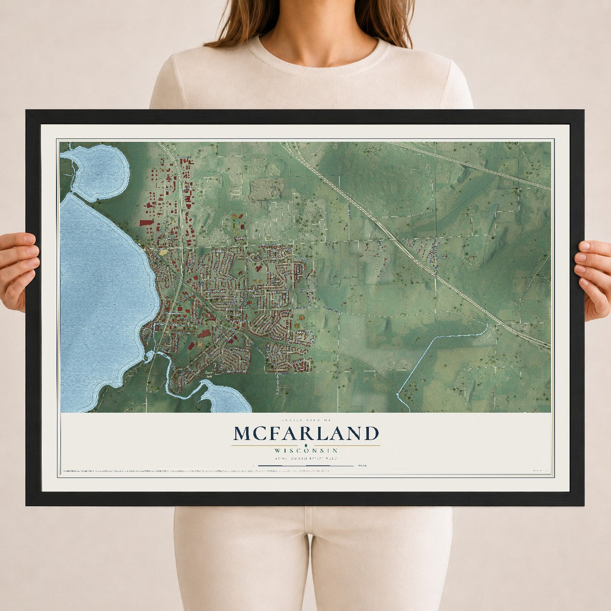 Map of McFarland, Wisconsin, 18 x 24 inch print in a black wood frame