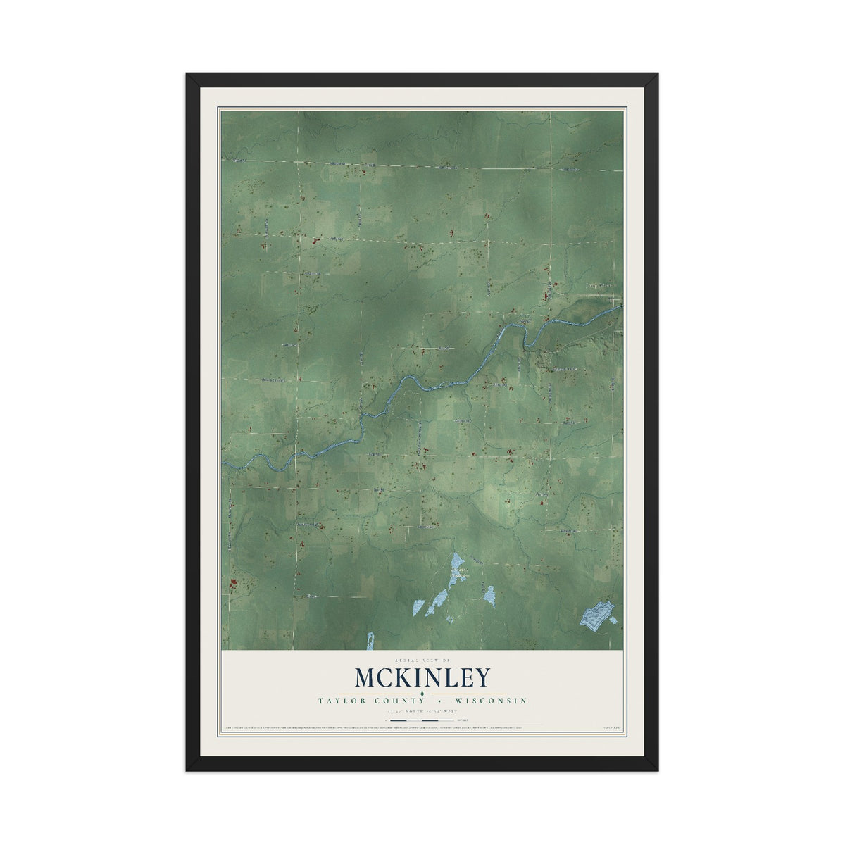 Map of McKinley, Taylor County, Wisconsin, 12 x 18 inch print in a black wood frame