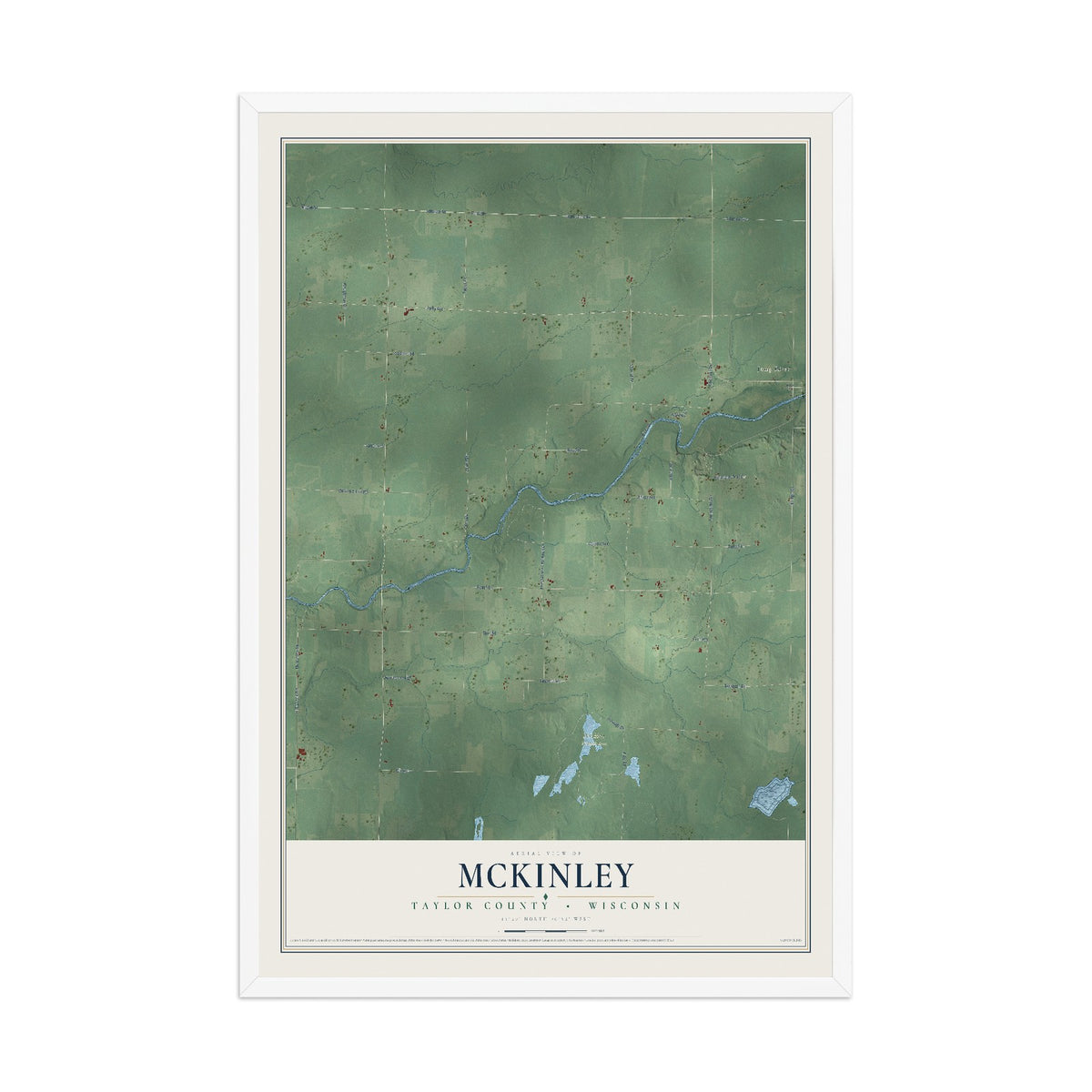 Map of McKinley, Taylor County, Wisconsin, 12 x 18 inch print in a white wood frame