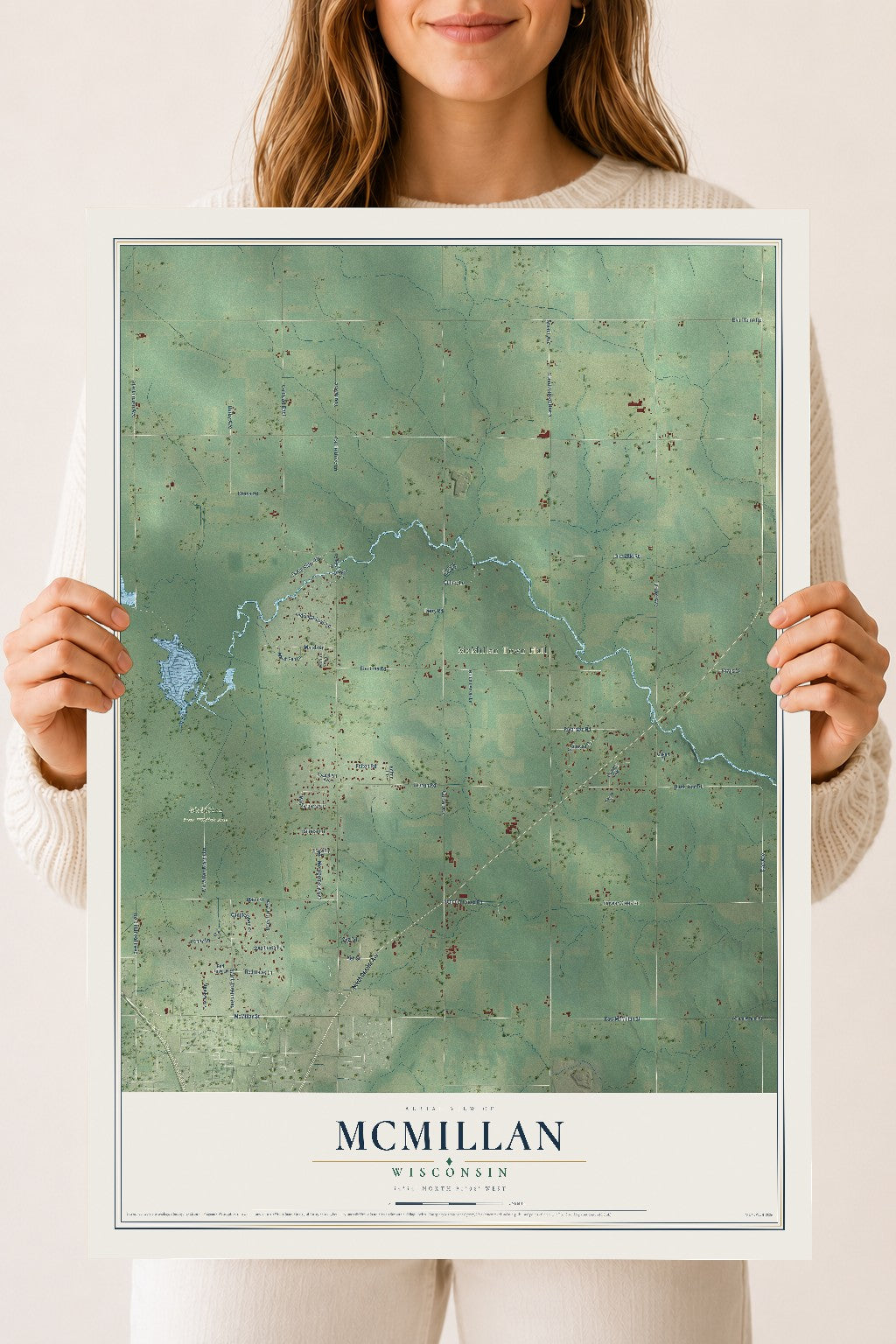 Map of McMillan, Wisconsin, 18 x 24 inch unframed archival matte print